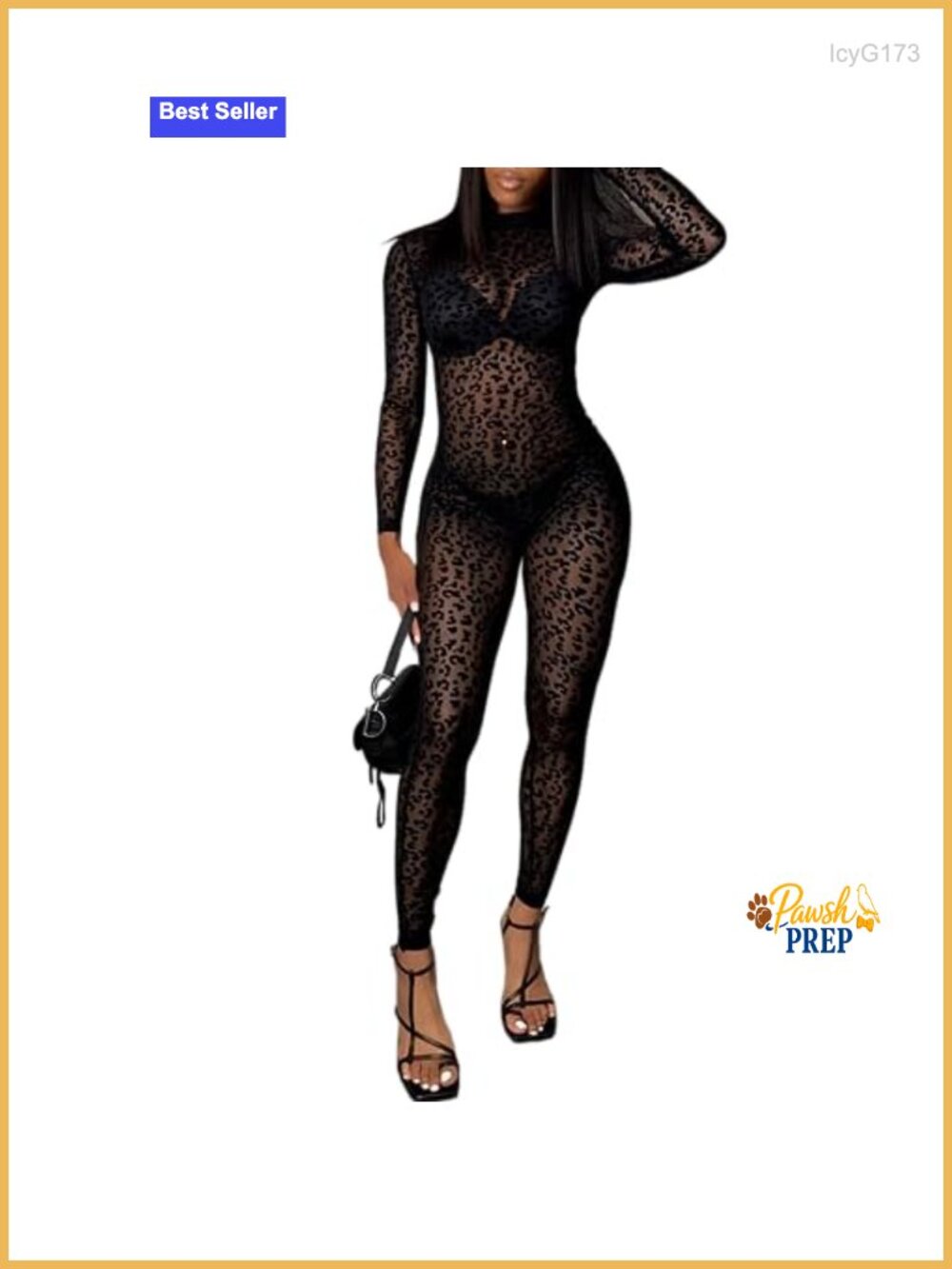 Sheer Mesh Leopard Bodycon Jumpsuit Long Sleeve Romper Night Out